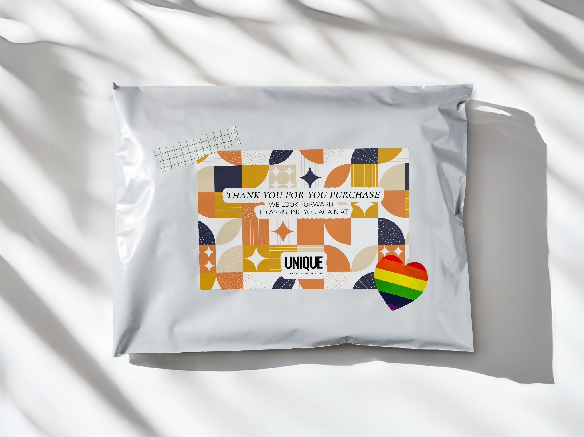 Custom printed poly mailer bag for e-commerce packaging with thank-you message