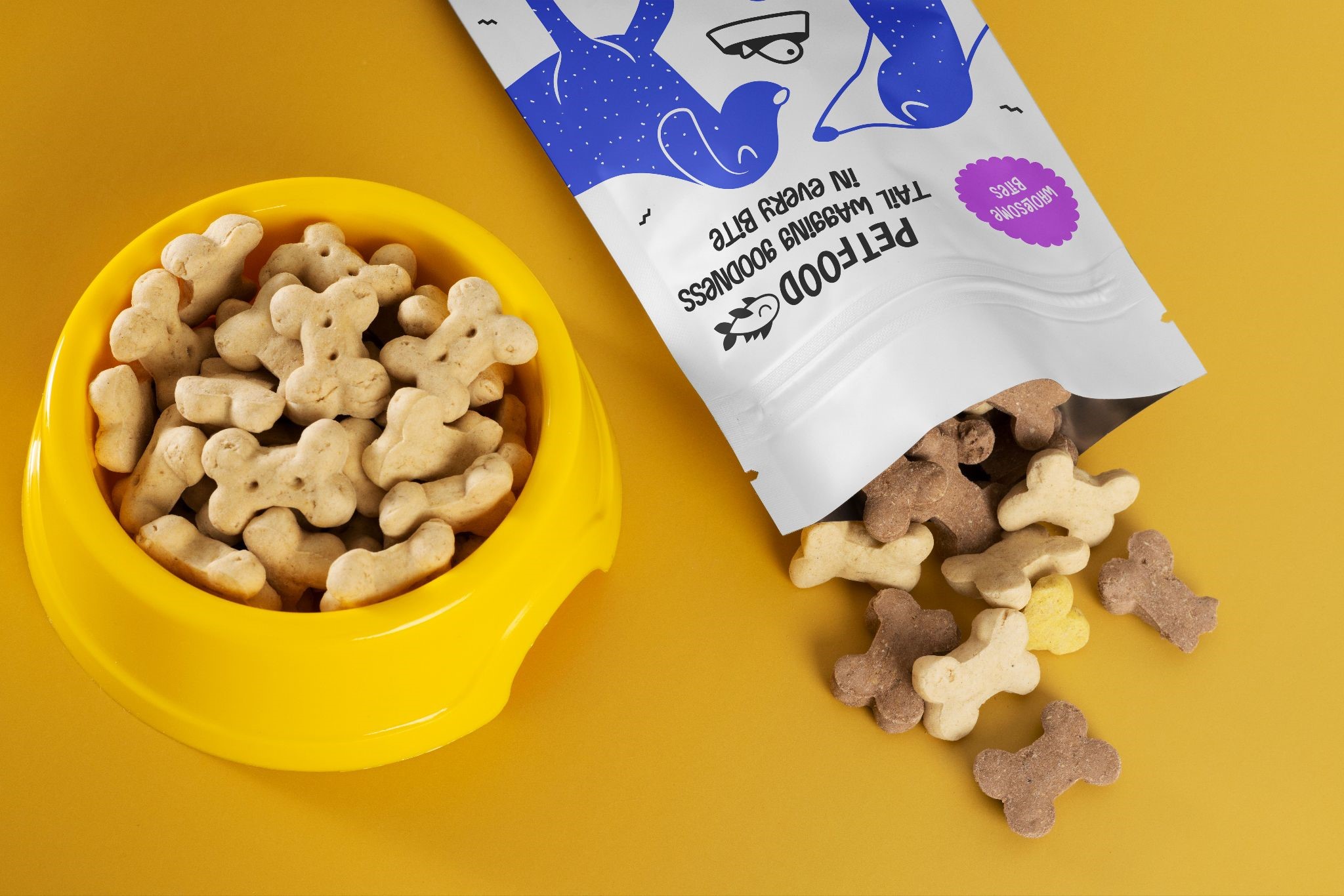 Custom Stand-up pouch  for grain-free pet food featuring puppy graphic
