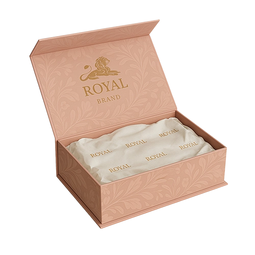 Custom book style box with personalized printing and magnetic closure feature for premium unboxing experience