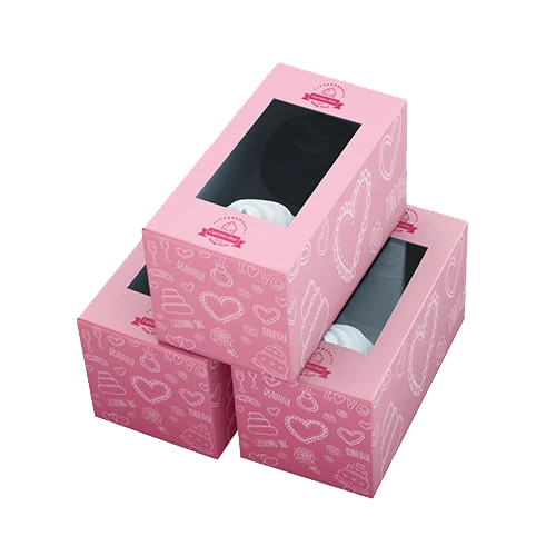 Window bakery boxes with colorful printing, ideal for donuts and cookies