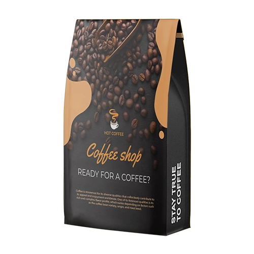 Custom printed gable-style bag with colorful patterns and side gusset, perfect for coffee, snacks and candies.