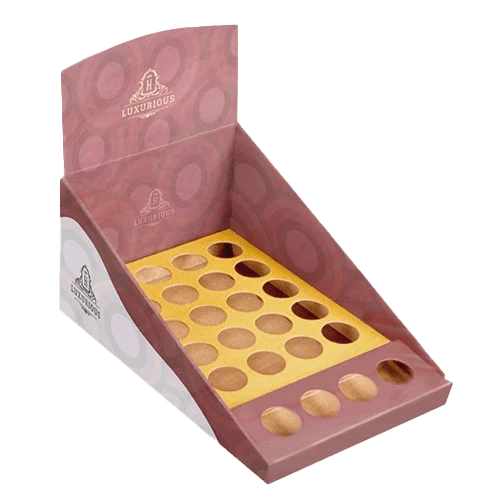 Custom printed punch partition insert in display box for cosmetic product display on retail stores counters